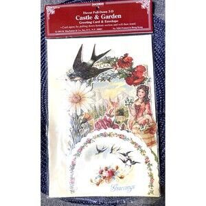 Vintage Victorian Style Card w/Envelope Castle Garden 3D Pop Open